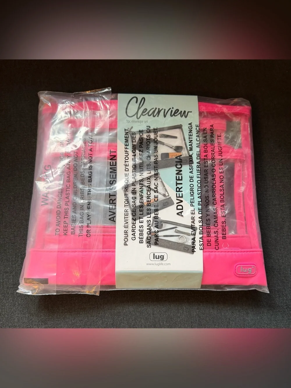 Lug Three-piece 3-piece Envelope Clearview Zip Organizer Bags – Magenta Hot Pink